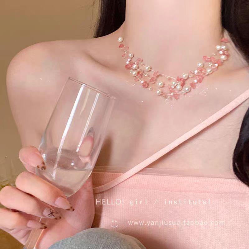 

Dopamine Colored Natural Stone Pearl Necklace Women Suitable For Summer Collarbone Chain Earrings Accessories