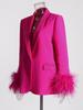Women's 2025 Korean Style Shawl Collar Jacket with Ostrich Feather Spliced Design