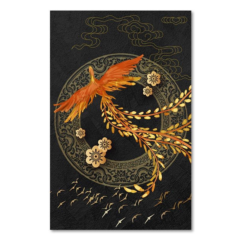 Chinese Style Plum Blossom Painting Decoration Poster Red Crowned Crane Giraffe Light Luxury Poster For Corridor Home Decor