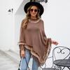 Mao Mao Yu Women's Solid Color Tassel Cape: 2026 Autumn/Winter European & American Loose Knit Pullover Shawl