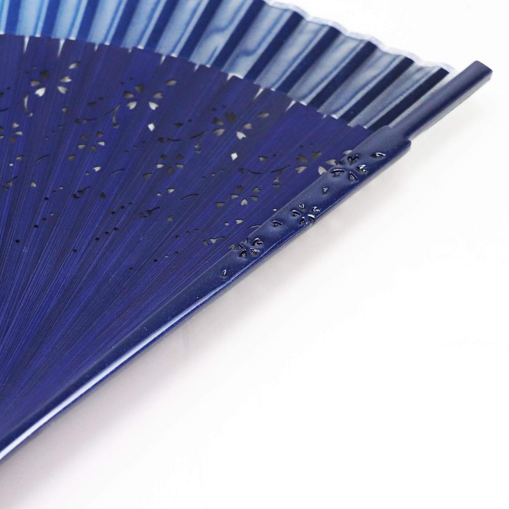 Stylish Business Fan Set with Fan Case and Handkerchief Sakura Mai [Osaka Choseido] Women's - (Navy)