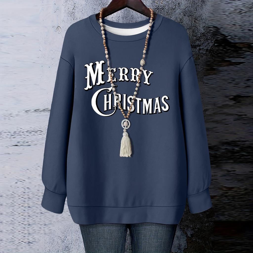 Ladies' Christmas Printed Round Neck Long Sleeved T-shirt Sweatshirt Top