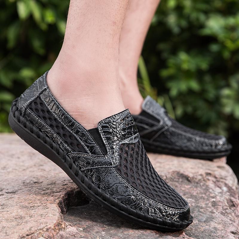 Men's White Loafers Slip-On Grey Driving Flat Black Hiking Shoes Walking Orthopedic Handmade Shoes Plus Size