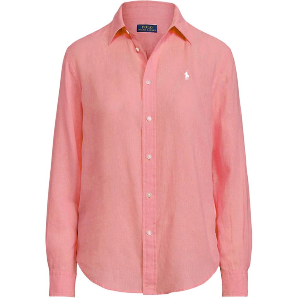 Polo Ralph Lauren Solid Color Logo Embroidered Single-Breasted Long Sleeve Shirt Women Shirts Pink 211867454-020