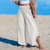 Women Casual Pants Pleated Elastic High Waist Wide Leg Long Trousers with Pockets Ruffle