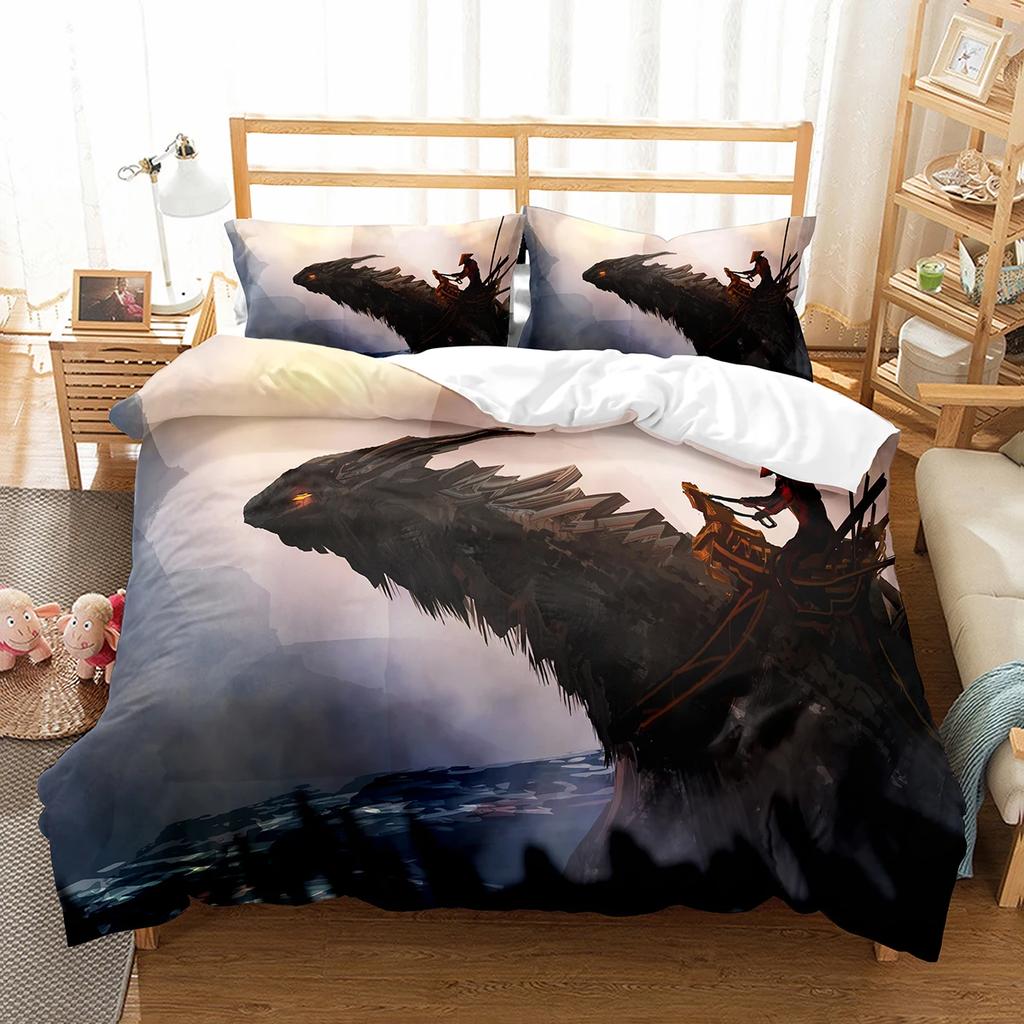 Fierce Fire Breathing Dragon Theme Duvet Cover For Women Men Children Teens For Bedroom Decorations Red Black Queen King Size