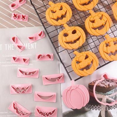 13 Stück/Set Halloween-Ausstecher DIY Kürbisgesicht Keks Fondant Prägestempel Kuchen Dekorationswerkzeug Backzubehör