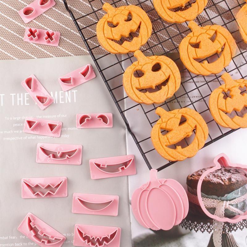 13Pcs/ Set Halloween Cookie Cutters DIY Pumpkin Face Biscuit Fondant Embosser Stamp Cake Decorating Tool Baking Supplies