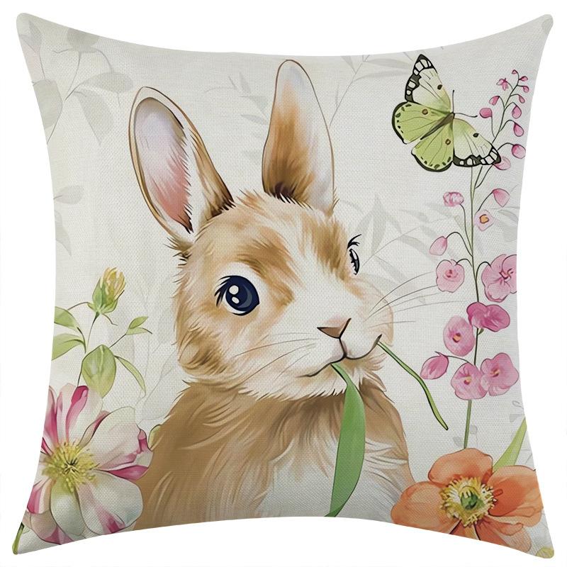 New Spring Butterfly Flower Rabbit Linen Pillowcase Car Sofa Lumbar Pillow Cushion