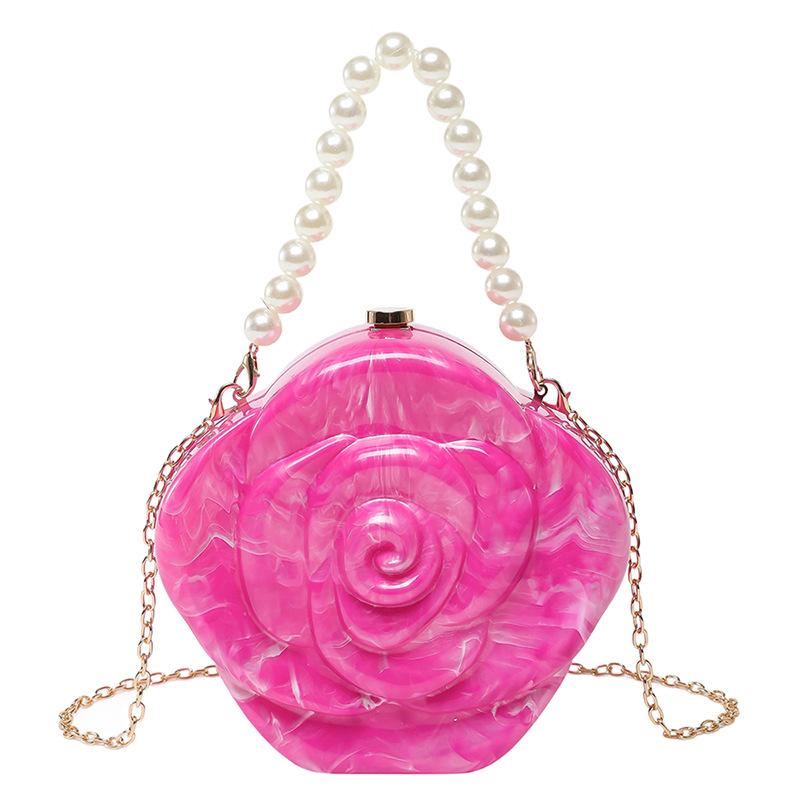 2025 Luxury Women Acrylic 3D Rose Flower Evening Bag Brand Pearl Handle Bridal Banquet Clutch Bag Wedding Handbags Crossbody Bag