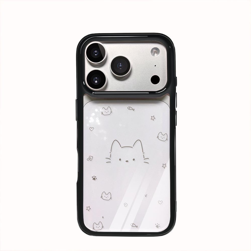 Line Art Cat iPhone 17 Pro Drop-Proof Transparent Protective Case for Apple 16/15/14 Models (New Female Design)