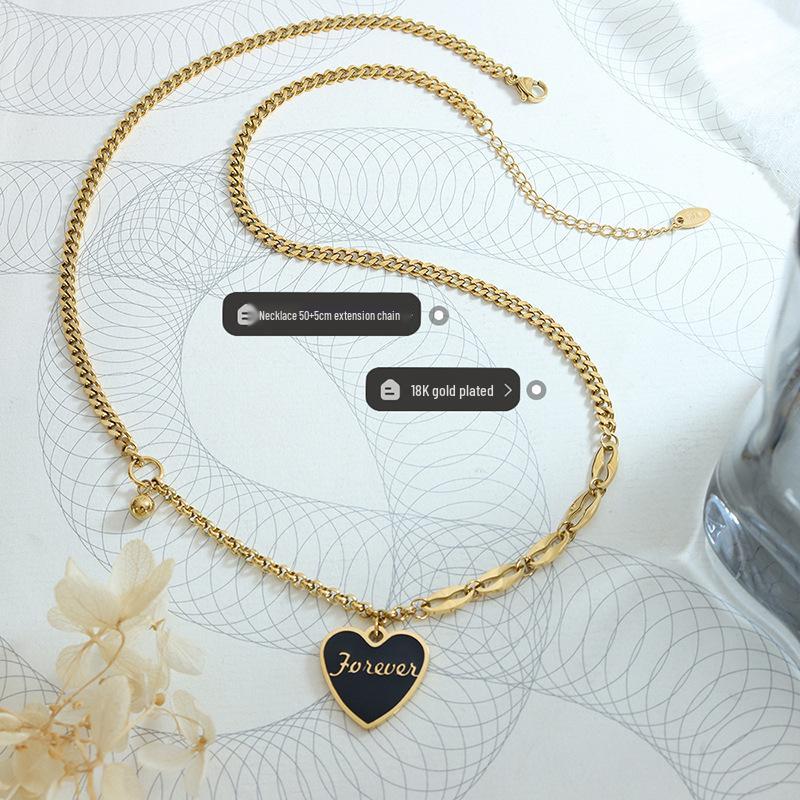 Chic Minimalist Women's Peach Heart Pendant Necklace: European & American Style, Sexy Layered Design with Drip Oil & Steel Beads