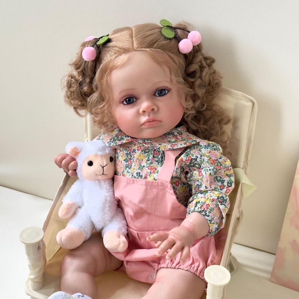 24 Inch Realistic Reborn Baby Dolls Tutti Soft Cloth Body Simulation Doll with Curly Gold Hair Lifelike Newborn Dolls for Kids Toddler Christmas Gift
