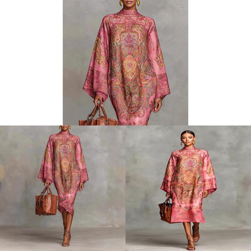 Vintage Style Milk Silk Printed A Line Dress For Casual Summer Wear