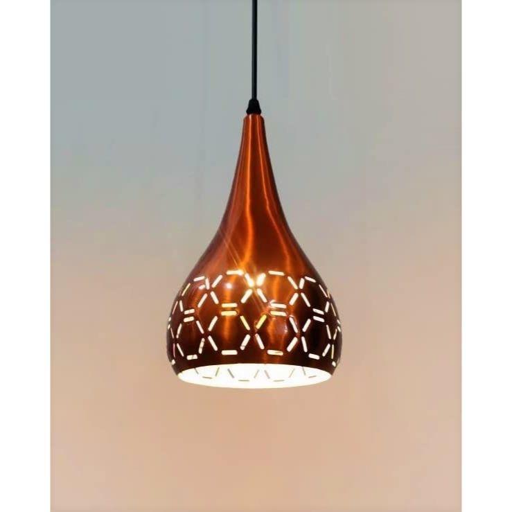 Metal Cut Hanging Light Ceiling Pendant Lamp, 6" Small, Orange