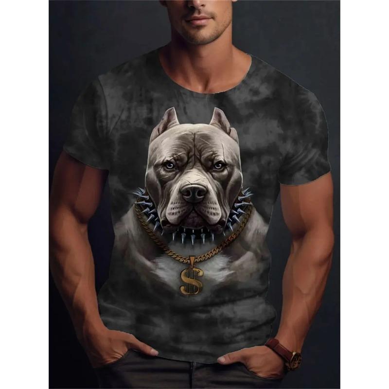 Summer Men's Soft 3D Printed Trendy Dog Pattern Quick Drying Short Sleeve Top Outdoor Fashion Men's Round Neck T-shirt