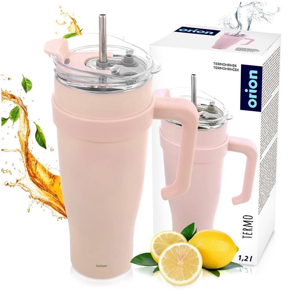Thermosbecher, Stahl, pink, mit Griff, TERMO, 1,2 l