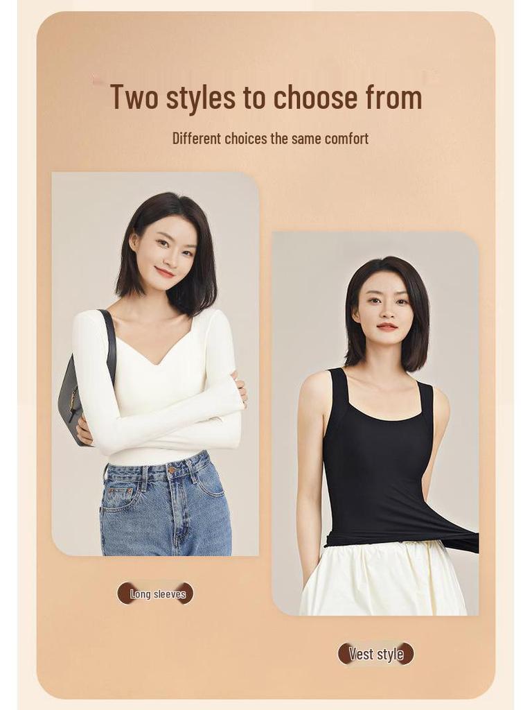 Herbal Style Seamless Hyaluronic Acid Inner Wear: Women's Invisible Skin-Beautifying Base Layer with Chest Pad - Warm Underwear for Autumn and Winter.