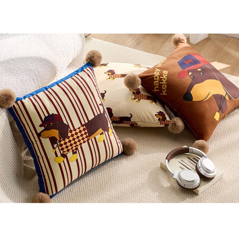 Sausage Puppy Cartoon Dachshund Pillow Cover Printing Waist Pillow Cover  Living Room Decor