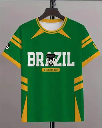 Hot-selling World Cup Brazilian element football men s short-sleeved T-shirt, digitally printed sports jersey XXS