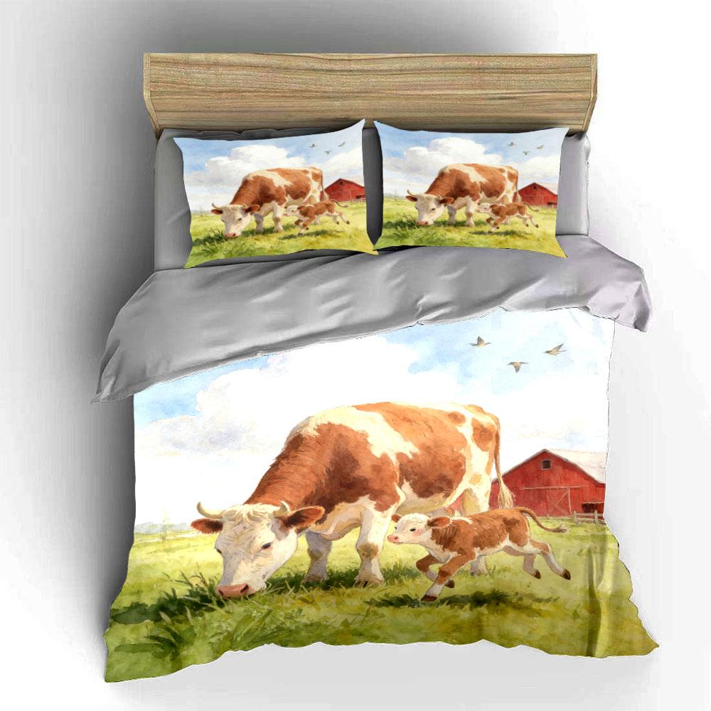 Farm Cow Themed Decor Set Soft Comfortable Duvet Cover Bedding Set Included 1*Duvet Cover & 2*Pillowcases, Gift