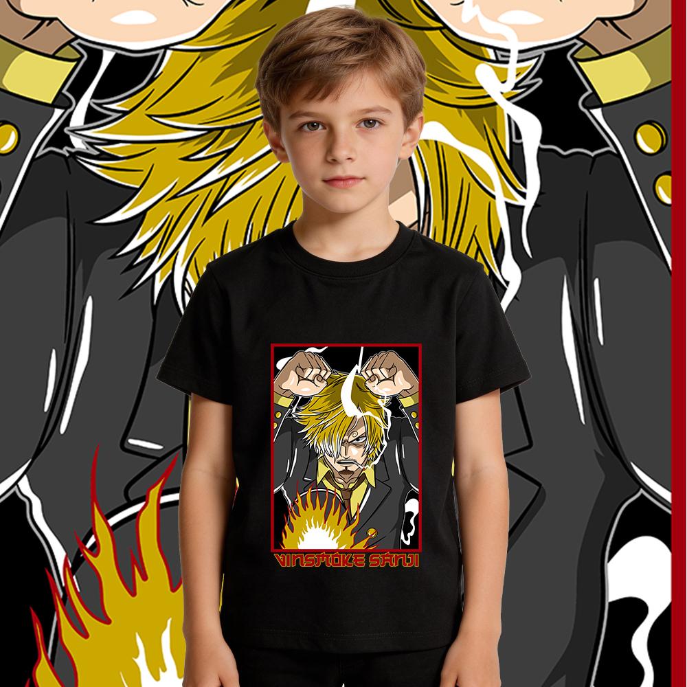 One Piece Sanji Anime Print Kids Cotton Short Sleeve T Shirt Boys Girls Casual Summer Top Soft Breathable Daily Wear