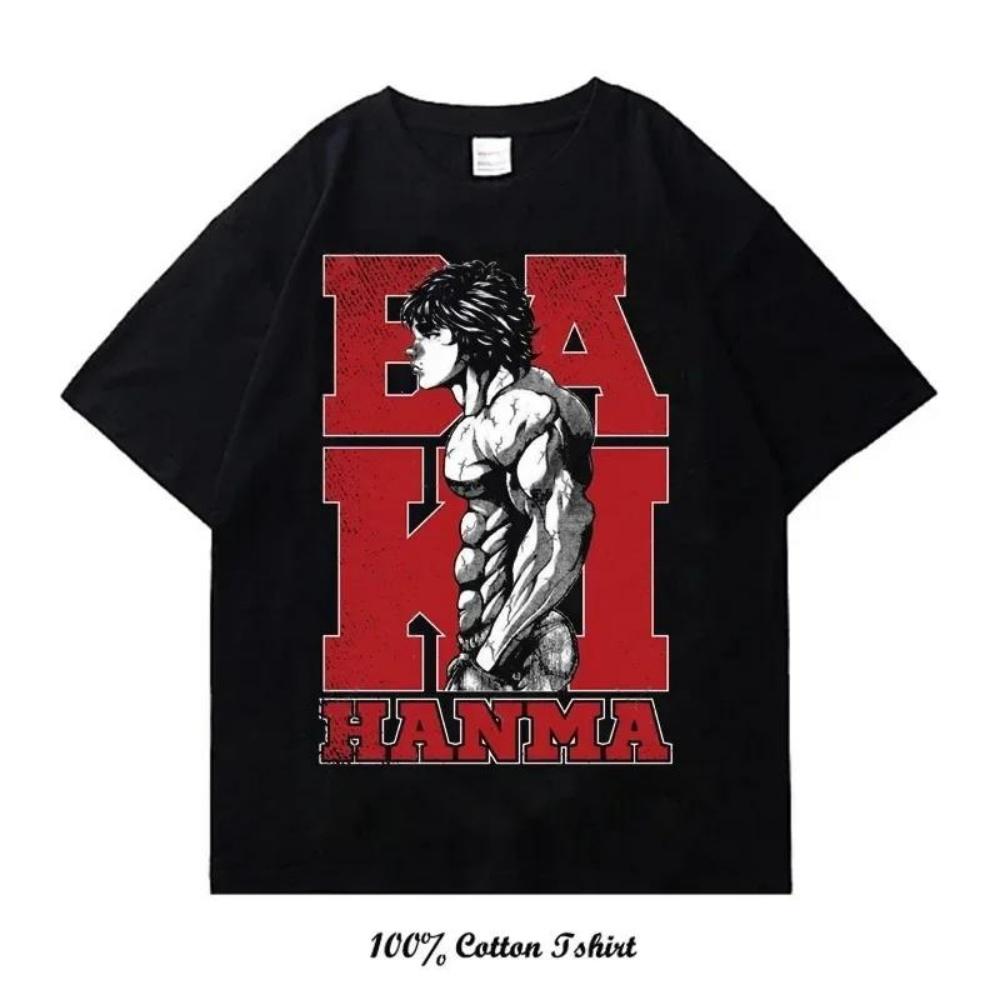 

Футболка с графическим принтом в стиле японского аниме Baki Hanma The Grappler, повседневная модная футболка с круглым вырезом и коротким рукавом, футболка большого размера для женщин S чёрный