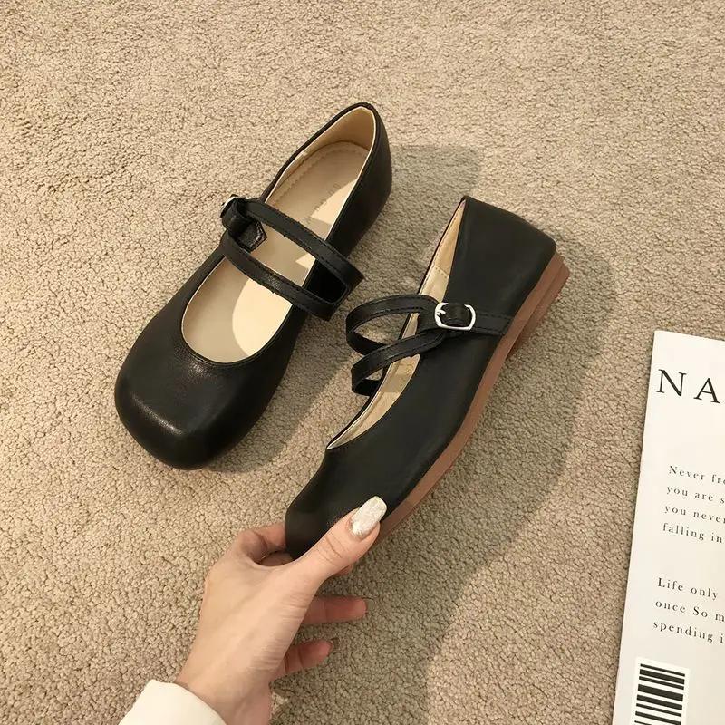 Fashion Square Toe Japanese Style Lolita Woman Flats Mary Jane Gothic Shoes for Women with Straps Summer 2025 Elegant and Fashionable 39