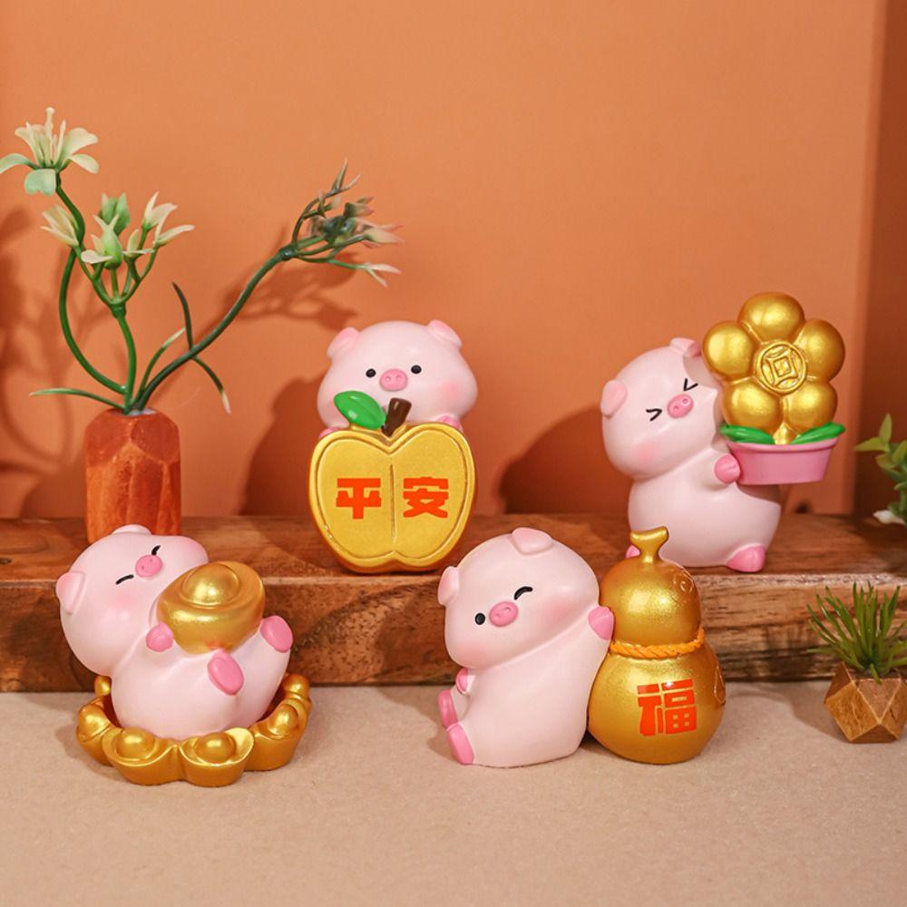 Fortune Lucky Pig Figurine Cute New Year Pig Figurine Blessing Pig Statue  Office Desktop Decor