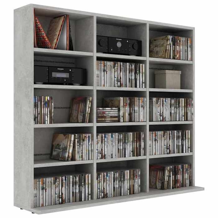 VidaXL CD Cabinet, CD Shelf with Compartment, Office Cabinet, Interior Bedroom Storage Furniture, Concrete Grey 801791
