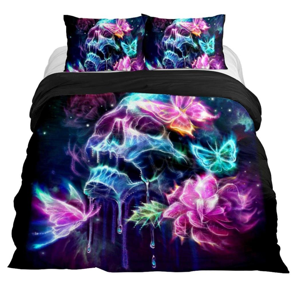 Lucifer Morningstar Set Copripiumino Satanico Set Biancheria da Letto Satanica Dimensioni Matrimoniali Queen Size, Copripiumino Trapuntato Gotico con Teschio