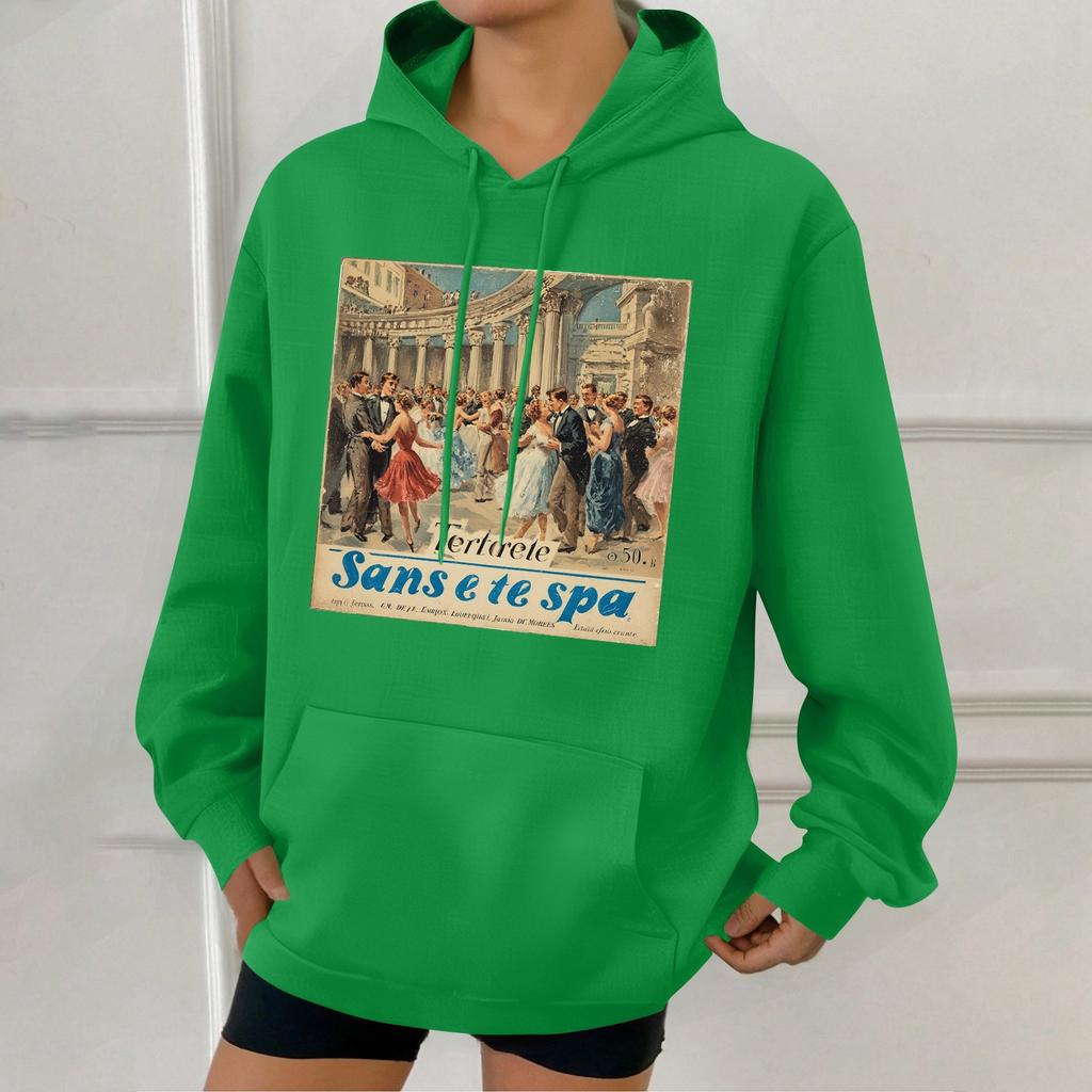 Damode Retrotryckt Ledig Huvtröja med Fickor