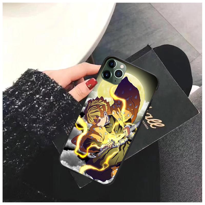 Demon Slayer Agatsuma Zenitsu Anime Phone Case for iPhone 14 13 12 11 Pro MAX X XS Max XR Mini SE 7 8 Plus Black Funda Coque