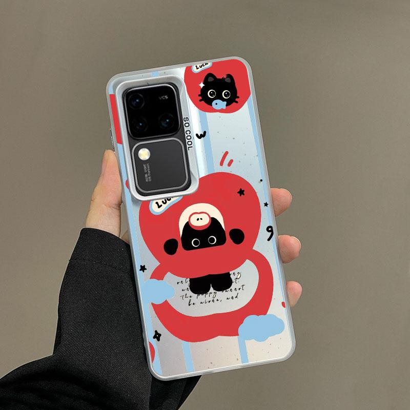 For Samsung Galaxy S24 S23 Ultra Plus FE S25 S22 Ultra Plus S21 FE Laser Phone Case Cartoon Animal Cute Apple Cat Back Covers Samsung S23