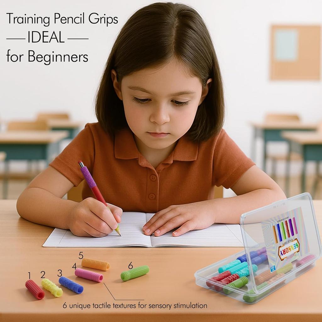 Sensory Textured Silicone Fidget Toys, 24PCS Four Sizes Pencil Grips for Kids Handwriting,Classroom School Education Tool for Stress Anxiety ADHD &