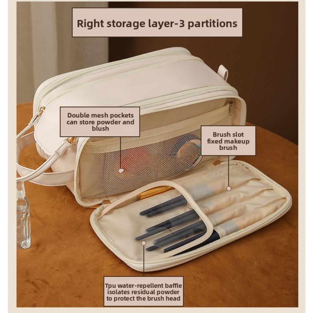 Damen Multifunktionale Make-up-Tasche - Große Kapazität Tragbare Reise Kosmetik Aufbewahrungsbox, Mit Pinsel- und Toilettenartikel-Aufbewahrungsfächern