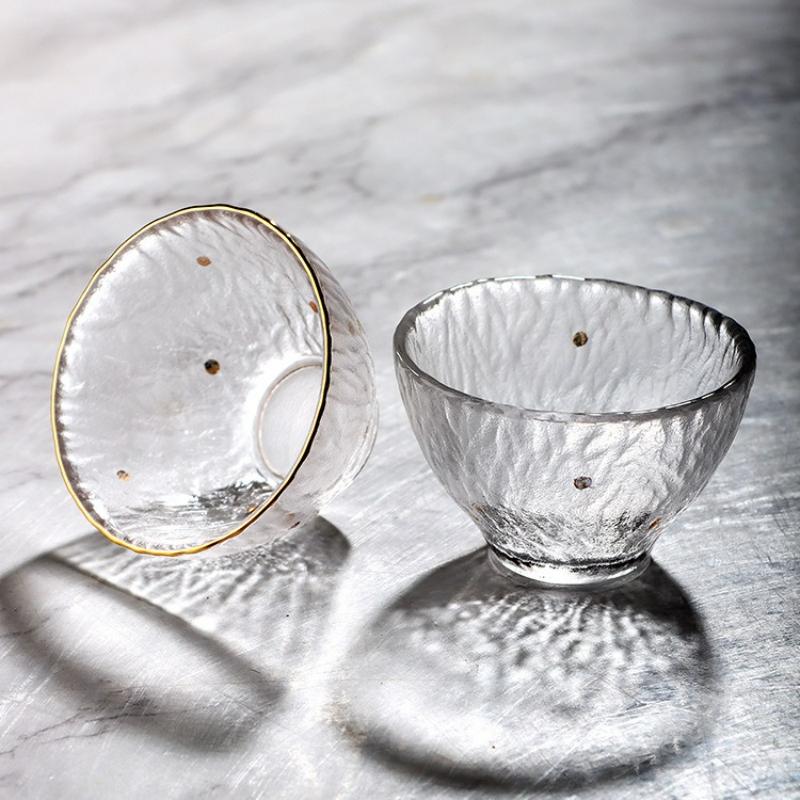 Japanischer hitzebeständiger Glas-Teetasse Kreativ Mini Gehämmert Goldrand Kung Fu Teeschale Teetassen Haushalt Wasserbecher