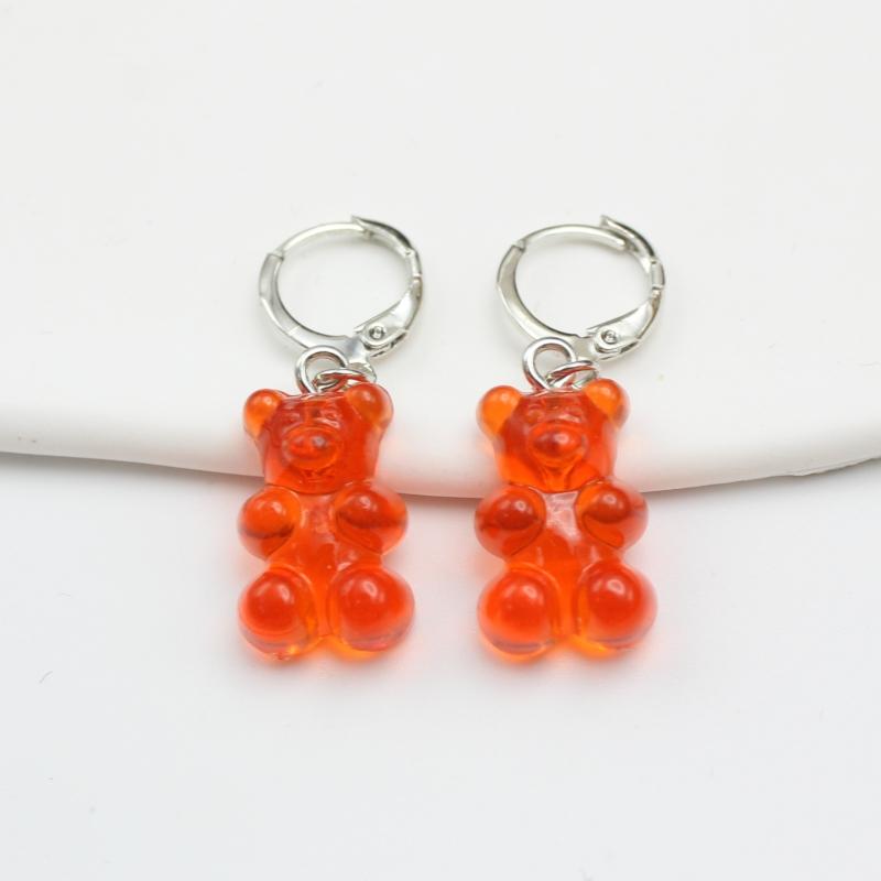 11 Candy Colors Resin Bear Drop Earrings for Women Korean Simple Creative Transparent Brincos Jewelry Birthday Gift