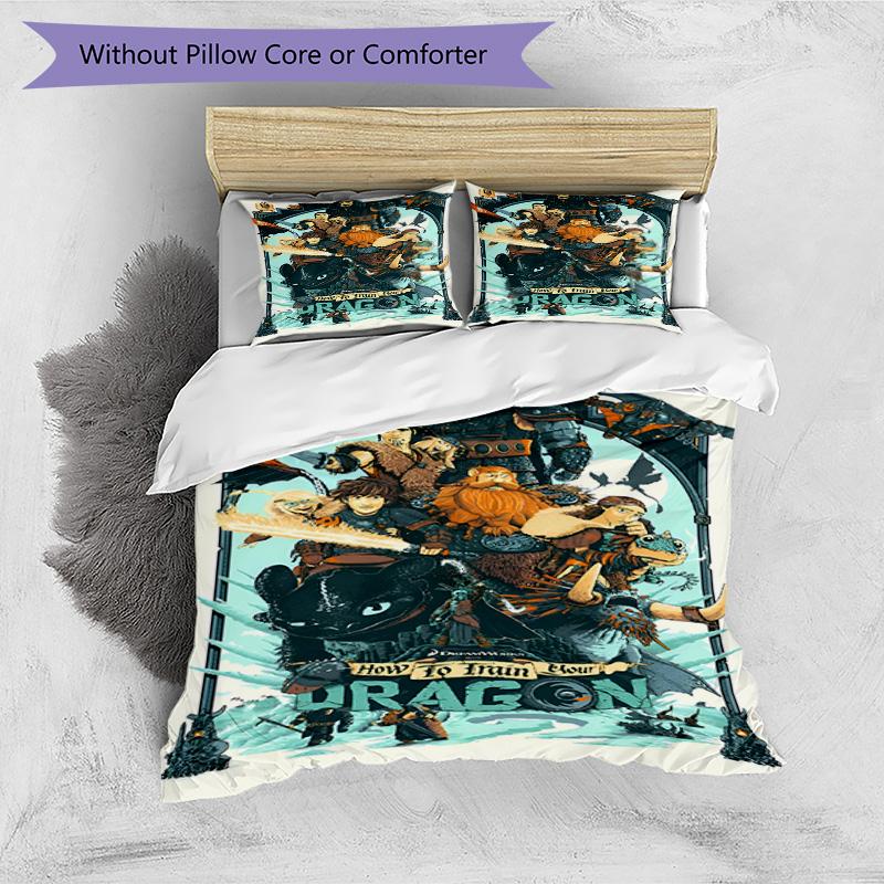 3pcs Duvet Cover Set (1*Duvet Cover + 2*Pillowcase, Without Core), How to Train Your Dragon Print Bedding Set, Bedroom Decor, All‑Season, Birthday Gif