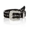 Fashion Women Wide Glitter Belt Golden Rhinestone Buckle Full Eyelet Design Western Style Waist Belt for Jeans Pants Dresses