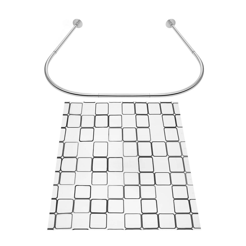 Shower Curtain Rails U-Shaped Mounting on Wall or Shower Rail Over Corner for Changing Room Cabin Rail Silver 90 x 80-130 cm
