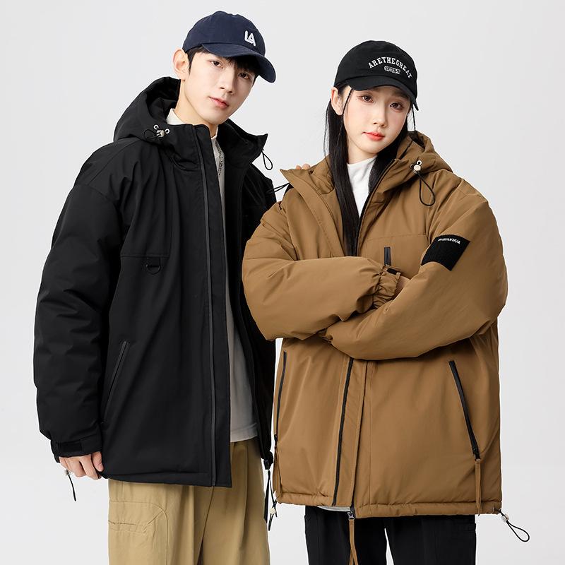 Men's new winter workwear couple down jacket men's plus velvet thickened warm hooded casual 90 down jacket