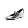 Fashion Cowhide Black Silver Metal Decorative Wedge Heel High-heeled Shoes Spring Autumn Fashion Commute Ballet Soft Flat Single Shoes