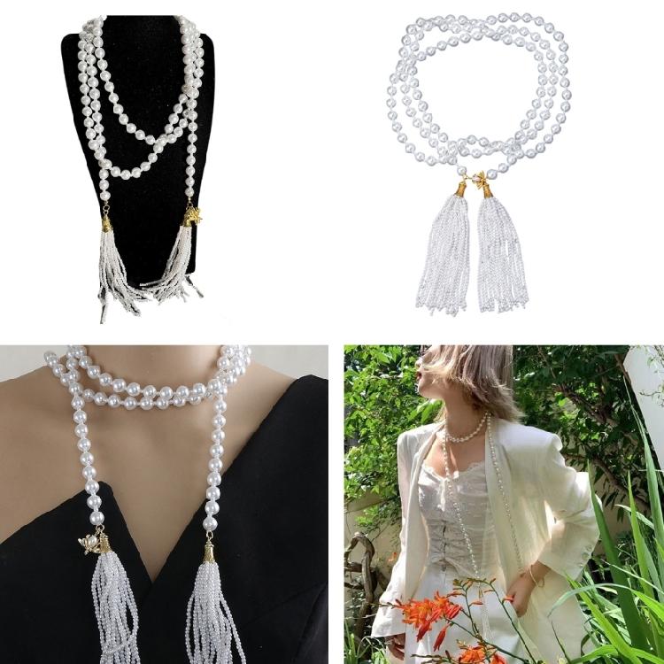 Imitation Pearls Bead Necklace Tassels Choker Elegant Fringes Neckchain Ornament