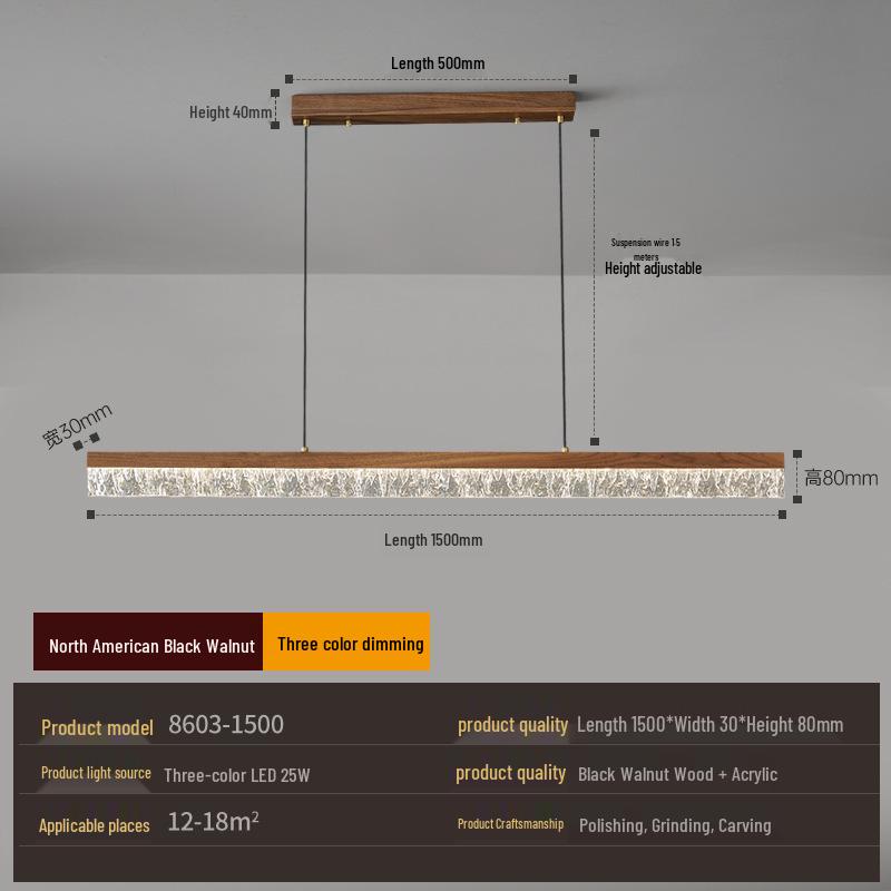 Zen Designer Tea Room Chandelier with Black Walnut and Copper