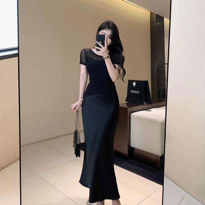 

Шампань Сатин Юбка Годе Высокого Класса из Шелка для Женщин - Лето 2025 Small