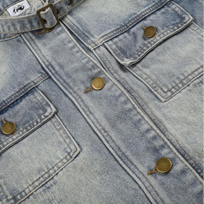 Unisex Retro Deconstructed Denim Jacket Cotton Oversized Streetwear Outerwear Fall