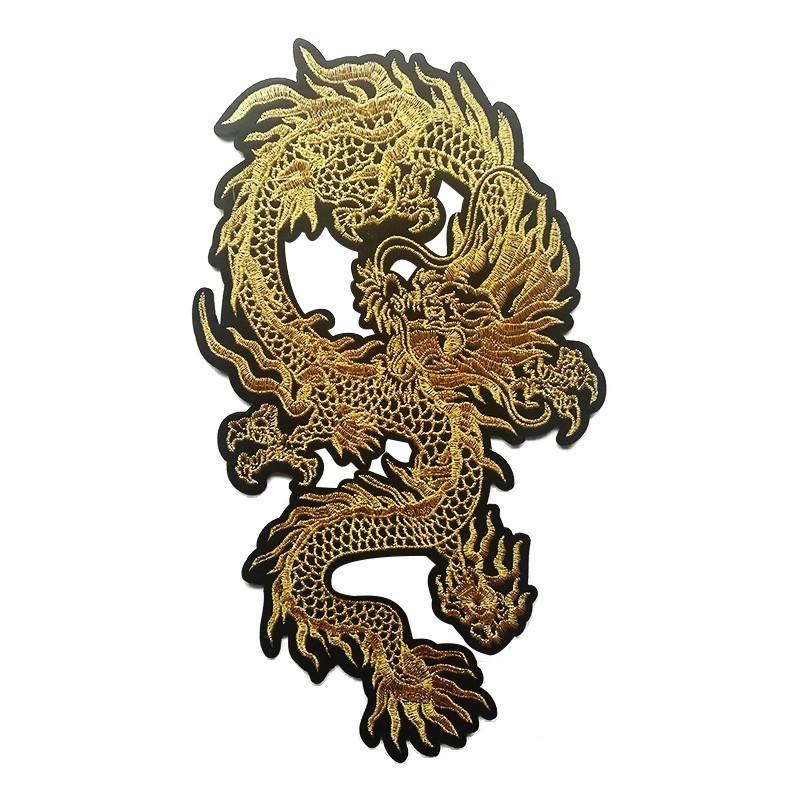 1Pcs Gold Dragon Embroidery Patches Applique Clothes Jeans Decoration