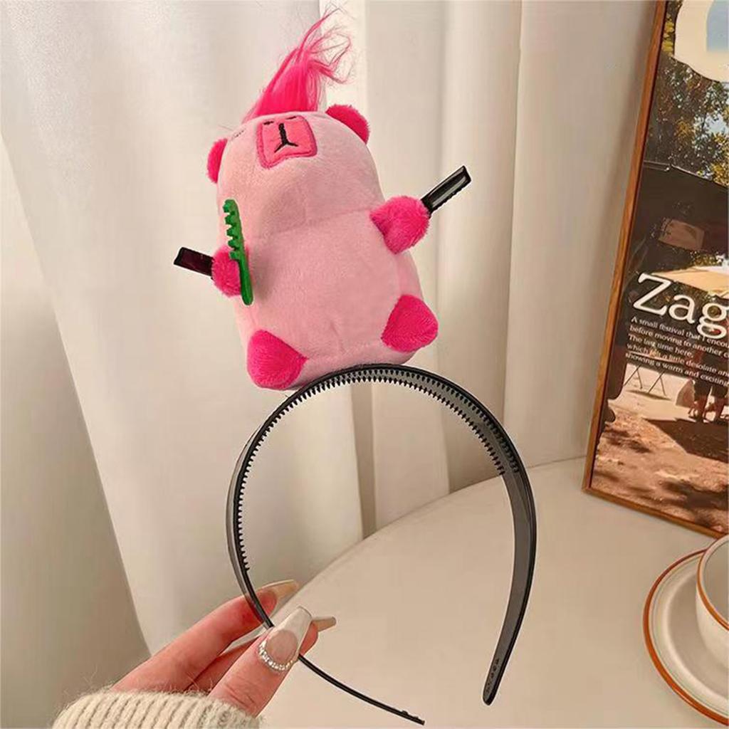 Cartoon Capybara Headband Creative Long Haired Plush Doll Headband Funny Washing Cutting Blowing Hair Hoop Hair Accessories