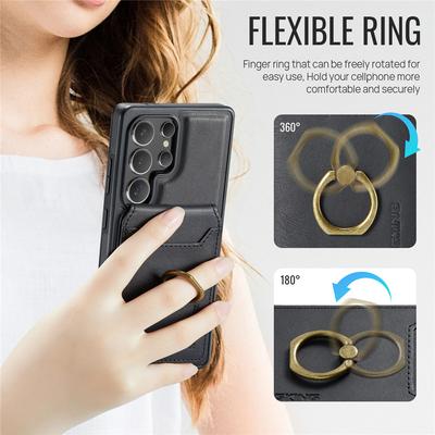 2 In 1 Detachable Magnetic Leather Case For Samsung Galaxy S25 S24 Plus S23 Ultra Magsafe Wireless Charge Ring Cards Cover